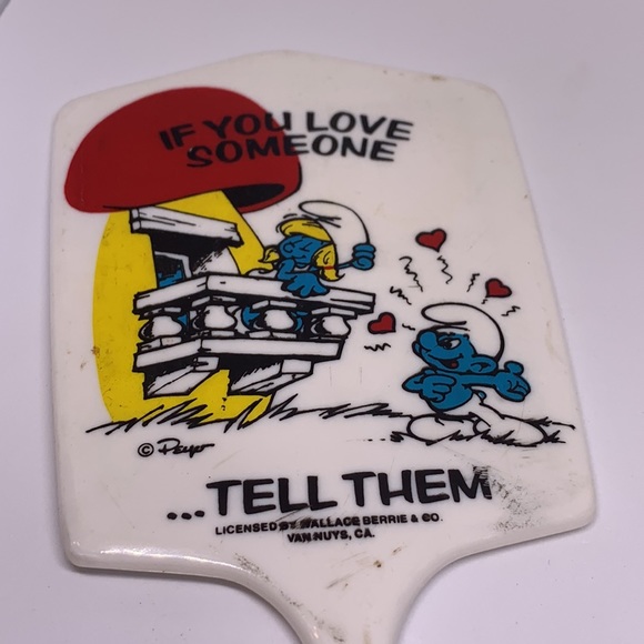 Vintage 80’s Wallace Berrie Smurf Toy Hand Mirror If You Live Someone Tell Them - Picture 5 of 5